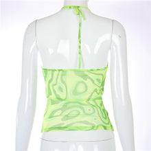 Load image into Gallery viewer, Multi Color Women Backless Sleeveless Fluorescent Neon Print Slim Top Vest Halter Neck Tie Up Tops Off Shoulder Sexy T Shirts

