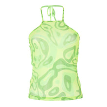 Load image into Gallery viewer, Multi Color Women Backless Sleeveless Fluorescent Neon Print Slim Top Vest Halter Neck Tie Up Tops Off Shoulder Sexy T Shirts
