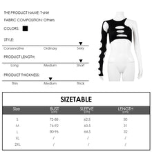 Load image into Gallery viewer, Outer Wear Sexy One-shoulder Long Sleeve Cutout Ripped T-shirt Round Neck Hollow Slim Fit Tube Top Women Cropped Tops
