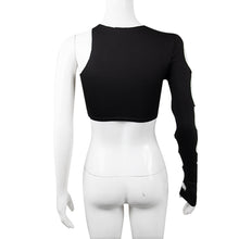 Load image into Gallery viewer, Outer Wear Sexy One-shoulder Long Sleeve Cutout Ripped T-shirt Round Neck Hollow Slim Fit Tube Top Women Cropped Tops
