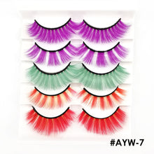 Load image into Gallery viewer, 5 pairs 3D Fake Eyelashes Colorful Faux Mink Lashes Mix Color Pink Blue Red White False Eyelashes Fluffy Soft Cilias Vendor Fake Eyelashes
