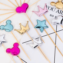 Load image into Gallery viewer, 5Pcs PU Cake Toppers Birthday Crown Stars Heart Cupcake Topper Flags For Wedding Kids Birthday Party Supplies Cake Decoration
