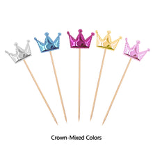 Load image into Gallery viewer, 5Pcs PU Cake Toppers Birthday Crown Stars Heart Cupcake Topper Flags For Wedding Kids Birthday Party Supplies Cake Decoration
