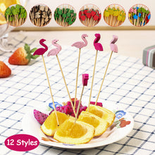 Load image into Gallery viewer, 100pcs 12cm Disposable Bamboo Pick Fruit Sticks Buffet Cupcake Fruit Fork Party Dessert Salad Sticks Wedding Decoration
