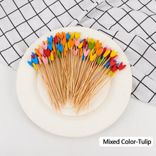 Load image into Gallery viewer, 100pcs 12cm Disposable Bamboo Pick Fruit Sticks Buffet Cupcake Fruit Fork Party Dessert Salad Sticks Wedding Decoration
