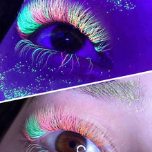 Load image into Gallery viewer, Colored UV Neon Eyelash Glow in the Dark Lash Extenions Fluorescent Glow Lashes D Curl Mega Volume Eyelash
