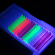 Load image into Gallery viewer, Colored UV Neon Eyelash Glow in the Dark Lash Extenions Fluorescent Glow Lashes D Curl Mega Volume Eyelash
