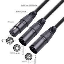 Load image into Gallery viewer, 50cm XLR Female to Dual XLR Male Y Splitter Cable Foil and Braided Shielded For Microphone Mixer Amplifier

