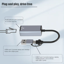 Load image into Gallery viewer, Double Head Type C/usb To Rj45 Typec Mobile Computer To Network Port Rj45 Ethernet Converter 100M
