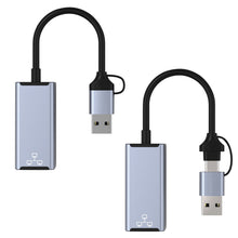 Load image into Gallery viewer, Double Head Type C/usb To Rj45 Typec Mobile Computer To Network Port Rj45 Ethernet Converter 1000M
