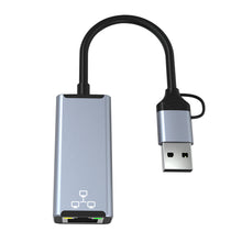 Load image into Gallery viewer, Double Head Type C/usb To Rj45 Typec Mobile Computer To Network Port Rj45 Ethernet Converter 1000M
