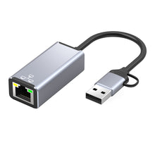 Load image into Gallery viewer, Double Head Type C/usb To Rj45 Typec Mobile Computer To Network Port Rj45 Ethernet Converter 1000M
