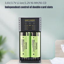 Load image into Gallery viewer, Smart 18650 Battery Charger 2-slot Lithium-ion Battery AA Ni-MH 1.2v Battery High Current 2A Charging
