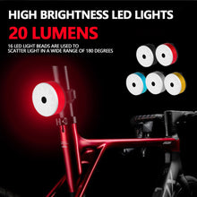 Load image into Gallery viewer, 5 Modes Led Rear Light Bicycle High Visibility Rechargebale Usb Bike Tail Light Round Shape Multifunctional Flashing Bike Lamps
