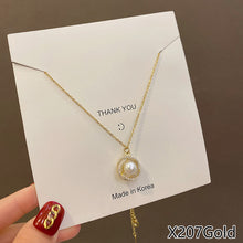 Load image into Gallery viewer, Fasion Women Vintage Titanium Steel Necklace Pearl Pendant Clavicle Chain Jewelry Accessories Gift
