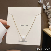 Load image into Gallery viewer, Fasion Women Vintage Titanium Steel Necklace Pearl Pendant Clavicle Chain Jewelry Accessories Gift
