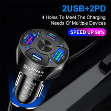 Load image into Gallery viewer, PD +Type-c Car Charger QC3.0 USB 3.1A Fast Charge Car Charger Car Charger One for Four Multi-Port Car Charger
