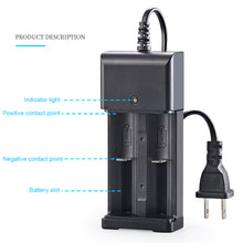 Load image into Gallery viewer, 18650 Charger Double Slot 3.7v Lithium Battery Lighting Lamp Miner's Lamp 2 Battery Charging 220v Flat Plug Direct Charging
