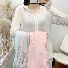 Load image into Gallery viewer, Summer Women Thin Sunscreen Coat Shirt UV Proof Quick Dry Thin UPF50+ Ice Silk Outwear Hooded Cycling Driving Beach Clothes
