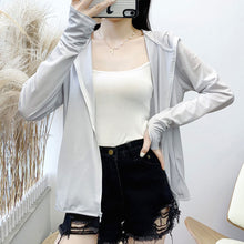 Load image into Gallery viewer, Summer Women Thin Sunscreen Coat Shirt UV Proof Quick Dry Thin UPF50+ Ice Silk Outwear Hooded Cycling Driving Beach Clothes
