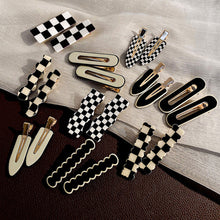 Load image into Gallery viewer, Women Retro Elegant Black White Checkerboard Geometric Acrylic Hairpins Side Hair Clips Barrettes Fashion Hair Accessories
