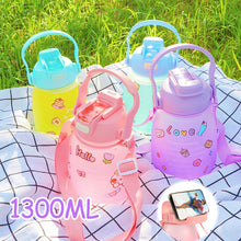 Load image into Gallery viewer, 1300ml Large Capacity Outdoor Sports Water Bottle With Straw Strap Random Sticker For Girls Children Portable Drinking Bottle Phone Bracket
