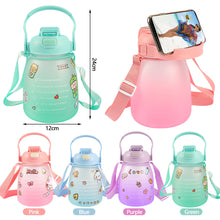 Load image into Gallery viewer, 1300ml Large Capacity Outdoor Sports Water Bottle With Straw Strap Random Sticker For Girls Children Portable Drinking Bottle Phone Bracket

