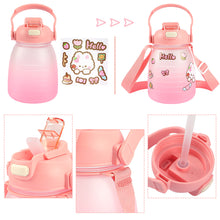 Load image into Gallery viewer, 1300ml Large Capacity Outdoor Sports Water Bottle With Straw Strap Random Sticker For Girls Children Portable Drinking Bottle Phone Bracket
