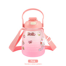 Load image into Gallery viewer, 1300ml Large Capacity Outdoor Sports Water Bottle With Straw Strap Random Sticker For Girls Children Portable Drinking Bottle Phone Bracket
