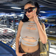 Load image into Gallery viewer, Women Fashion Tight Sexy Sleeveless Hollow T-shirt Slim Fit Solid Color Tank Top Cutout Summer Vest Crop Top
