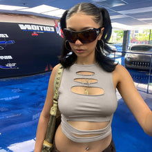 Load image into Gallery viewer, Women Fashion Tight Sexy Sleeveless Hollow T-shirt Slim Fit Solid Color Tank Top Cutout Summer Vest Crop Top
