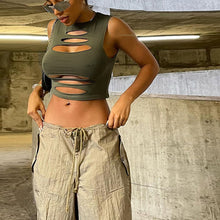 Load image into Gallery viewer, Women Fashion Tight Sexy Sleeveless Hollow T-shirt Slim Fit Solid Color Tank Top Cutout Summer Vest Crop Top
