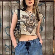 Load image into Gallery viewer, Women Short Sleeve T-shirt Fashion Hot Girl Trend Printing Contrast Color Casual V Neck Vest Crop Tops Blouse

