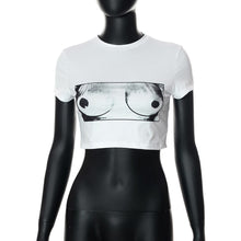 Load image into Gallery viewer, Round Neck T-shirt Pullover Crop Top Casual Women Short Sleeve Printing Navel Tank Top Graphic Print Slim Shirt
