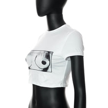 Load image into Gallery viewer, Round Neck T-shirt Pullover Crop Top Casual Women Short Sleeve Printing Navel Tank Top Graphic Print Slim Shirt

