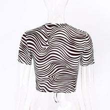 Load image into Gallery viewer, Striped Print Short Sleeve T-shirt Round Neck Tie-up Crop Tops Sexy Slim Girls Fashion Shirts
