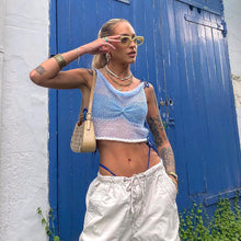 Load image into Gallery viewer, Summer See-through Sleeveless Loose Shirt Women Knitted Tops Fashion Contrast Color Round Neck Slim Vest

