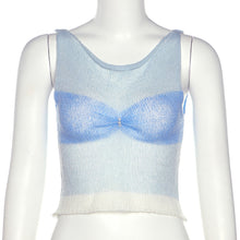 Load image into Gallery viewer, Summer See-through Sleeveless Loose Shirt Women Knitted Tops Fashion Contrast Color Round Neck Slim Vest

