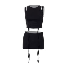 Load image into Gallery viewer, Sexy Women Two-piece Slim Tight Sleeveless Tube Crop Top Navel Smocked Vest + Slim Skirt Casual Solid Color Suit
