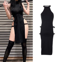 Load image into Gallery viewer, Summer Sleeveless Cutout Side Slit High Waist Dress Solid Color Pullover Halterneck Super Sexy Hollow Side Beauty Dress
