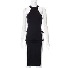 Load image into Gallery viewer, Summer Sleeveless Cutout Side Slit High Waist Dress Solid Color Pullover Halterneck Super Sexy Hollow Side Beauty Dress
