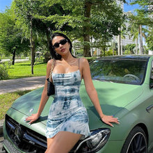 Load image into Gallery viewer, Sexy Low Cut Smocked Slit Dress Tie-dye Personality Graffiti Print Slip Dress Slim Fit Women Suspender Skirt
