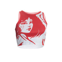 Load image into Gallery viewer, Portrait Printed Sleeveless Crop Tank Top Vest Round Neck T-shirt Pullover Slim Fit Summer Beauty Ribbed Knit Tops
