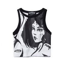 Load image into Gallery viewer, Portrait Printed Sleeveless Crop Tank Top Vest Round Neck T-shirt Pullover Slim Fit Summer Beauty Ribbed Knit Tops

