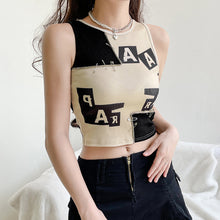 Load image into Gallery viewer, Personalised Needles Letter Print Stitched Colorblock Crewneck Tank Tops Sleeveless T-shirts Round Neck Vest
