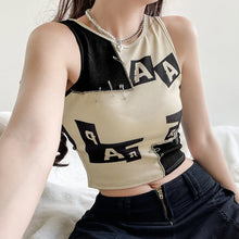 Load image into Gallery viewer, Personalised Needles Letter Print Stitched Colorblock Crewneck Tank Tops Sleeveless T-shirts Round Neck Vest
