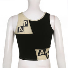 Load image into Gallery viewer, Personalised Needles Letter Print Stitched Colorblock Crewneck Tank Tops Sleeveless T-shirts Round Neck Vest
