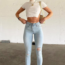 Load image into Gallery viewer, Large Area Open Back Chain Short Sleeve T-shirt Street Style Hot Girl Solid Color Backless Slim Sexy White Tops
