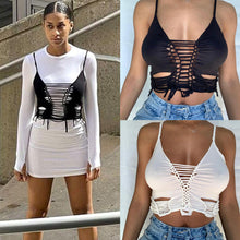 Load image into Gallery viewer, Y2k Fashion Solid Color V-neck Slim Hollow Sling Tube Top Women Summer Tight Low Cut Shirt Crop Tops
