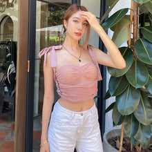 Load image into Gallery viewer, Solid Color Lace-up Sleeveless Side Cutout Umbilical Mesh Crop Top Pullover Women Sexy Slim Tank Tops
